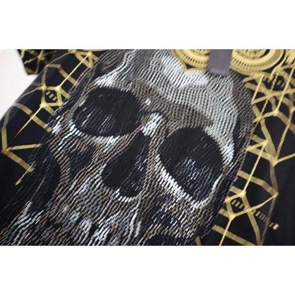Reason Men's Sz L Black/Gold Studded Skull Short Sleeve T Shirt - Picture 5 of 7